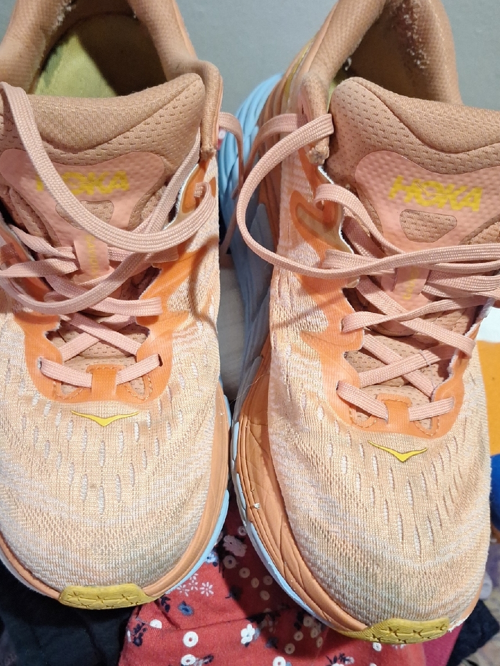 Hoka Peach and Yellow Women's Running Shoes